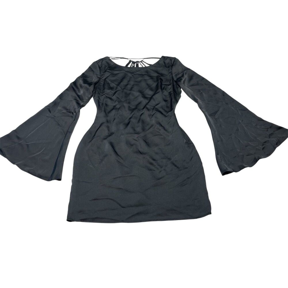 Gothic Punk Satin Mini Dress Goth Bell Sleeves
